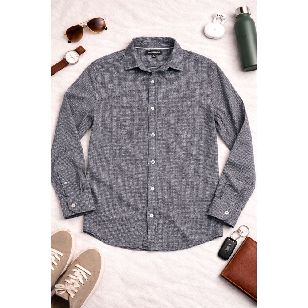 Banana Republic Button Down Long Sleeve Wool CottonBlend Shirt Gray Men's Medium